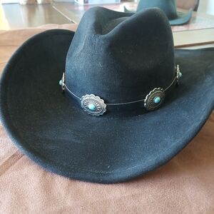 Black Western Cowboy Hat | Silver Turquoise Concho Hatband | Boho Country